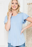 Solid Short Flutter Sleeve Top