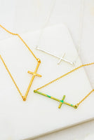 HAMMERED SIDEWAY CROSS NECKLACE