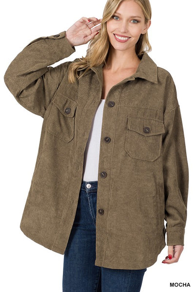 OVERSIZED CORDUROY BUTTON FRONT SHACKET