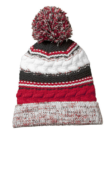 RED, BLACK & WHITE CHUNKY POM BEANIE