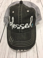 Blessed~Blue Cross Embroidered Trucker Hat