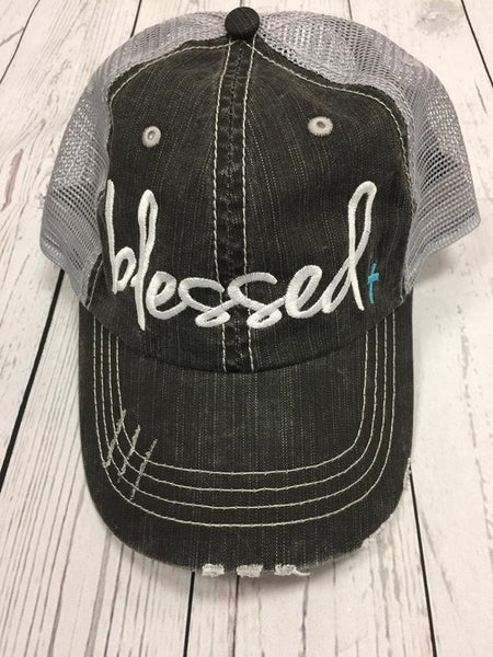 Blessed~Blue Cross Embroidered Trucker Hat