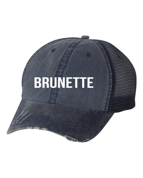 Brunette Embroidered Navy Trucker Hat