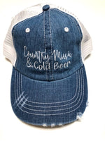 Country Music & Cold Beer Embroidered Denim/Mesh Trucker Hat