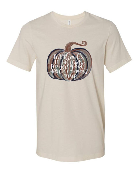 Give Thanks for He Is Good Pumpkin Color Crew Neck Tee