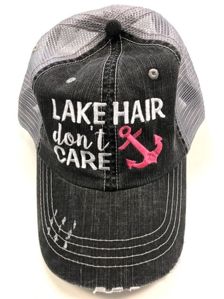 Lake Hair Don't Care Pink Anchor Embroidered Trucker Hat