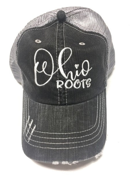 OHIO ROOTS EMBROIDERED GRAY TRUCKER HAT