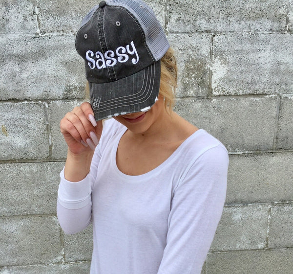 SASSY EMBROIDERED TRUCKER HAT