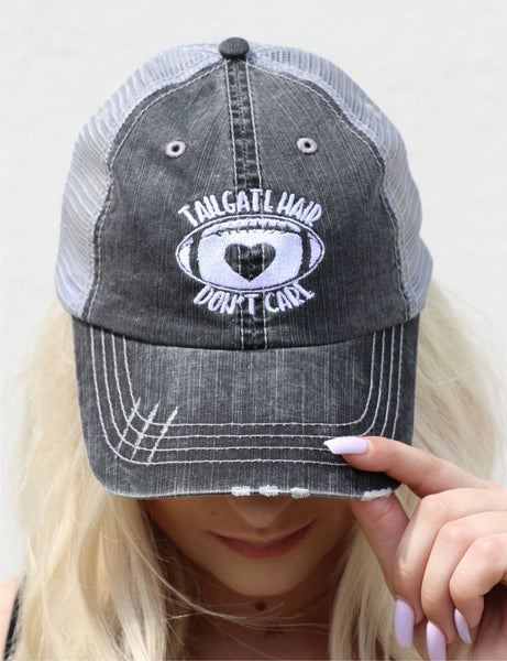 TAILGATE HAIR DON'T CARE GREY EMBROIDERED TRUCKER HAT