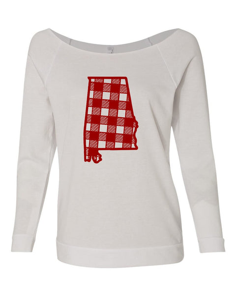 ALABAMA STATE CRIMSON PLAID RAGLAN CREWNECK