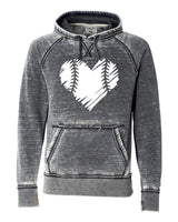 BASEBALL / SOFTBALL DISTRESSED HEART SOFTSTYLE VINTAGE HOODIE