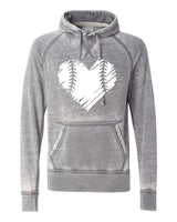 BASEBALL / SOFTBALL DISTRESSED HEART SOFTSTYLE VINTAGE HOODIE