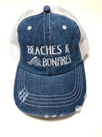 Beaches and Bonfires Embroidered Denim/Mesh Trucker Hat