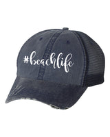 #beachlife Embroidered Navy Trucker Hat