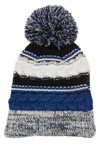 Blue, Black & White Chunky Pom Beanie