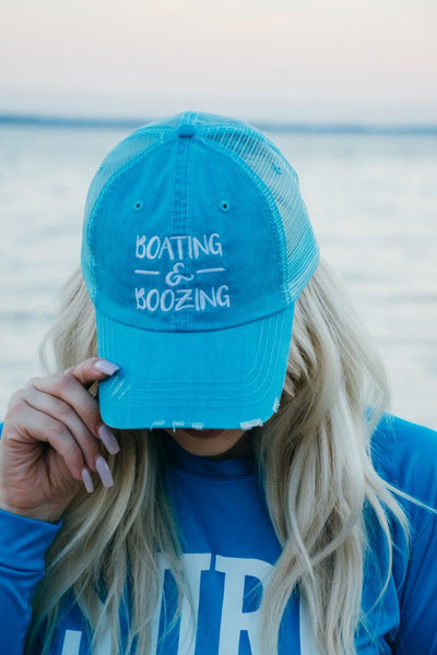 Boating N Boozing Aqua Embroidered Trucker Hat