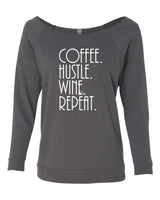 COFFEE HUSTLE WINE REPEAT CREW NECK RAGLAN