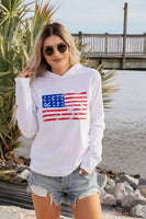 DISTRESSED FLAG LONG SLEEVE HOODED TEE