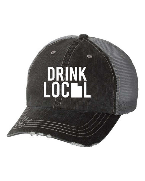 Drink Local~Utah with White State Embroidered Trucker Cap