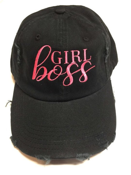 Girl Boss Black Embroidered Baseball Hat