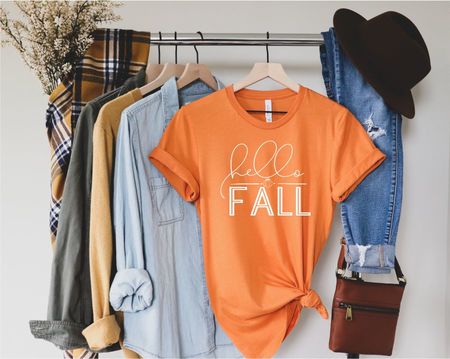 Hello Fall With Pumpkin Crew Neck Tee