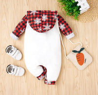 Christmas Snowflake Plaid Long- sleeve Baby Hooded Jumpsuits