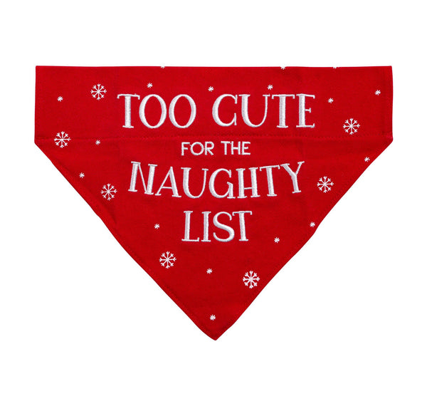 “Too Cute for the Naughty List” Holiday Dog Bandana, S/M