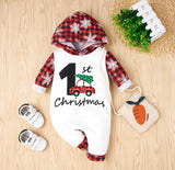 Christmas Snowflake Plaid Long- sleeve Baby Hooded Jumpsuits