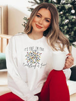 It's Fine, I'm Fine, Everything is Fine Tangled Christmas Lights Crew Crew Neck Long Sleeve Tee