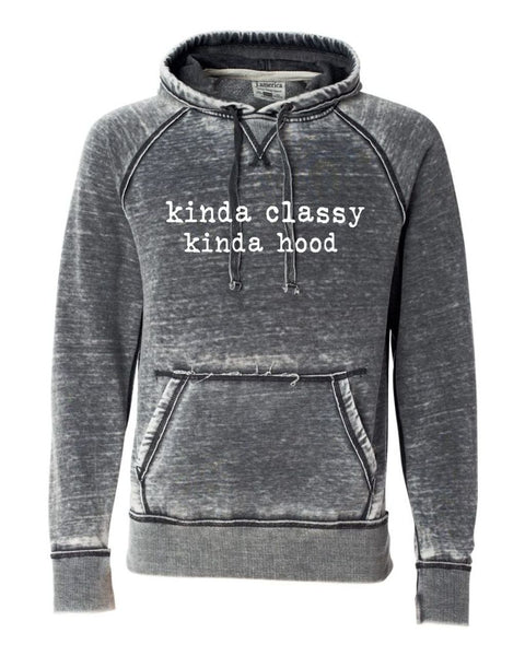 KINDA CLASSY KINDA HOOD TYPEWRITER WHITE PRINT SOFTSTYLE VINTAGE HOODIE