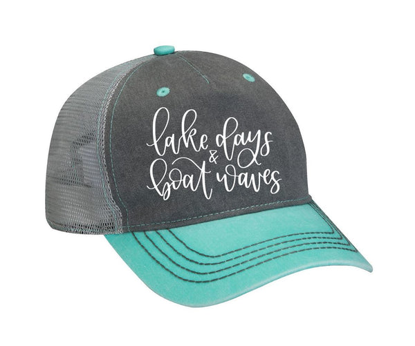 Lake Days & Boat Waves Grey/Seafoam Embroidered Trucker Hat