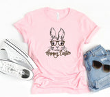 Leopard Happy Easter Bunny Glasses Graphic Tee