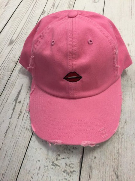 Lips Emoji Distressed Ballcap