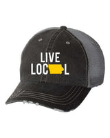 Live Local~Iowa with yellow state Embroidered Trucker Cap