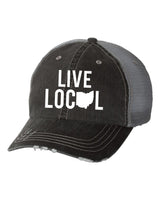 Live Local~Ohio White State Embroidered Trucker Cap