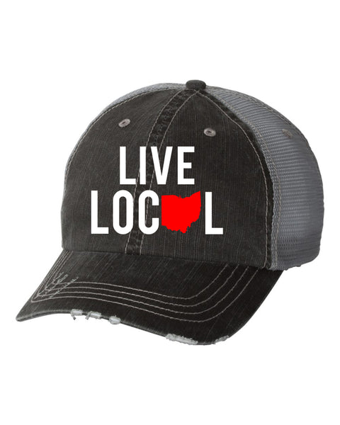 LIVE LOCAL~OHIO WITH RED STATE EMBROIDERED TRUCKER CAP