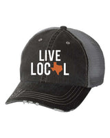 LIVE LOCAL~TEXAS WITH TEXAS ORANGE STATE EMBROIDERED TRUCKER CAP