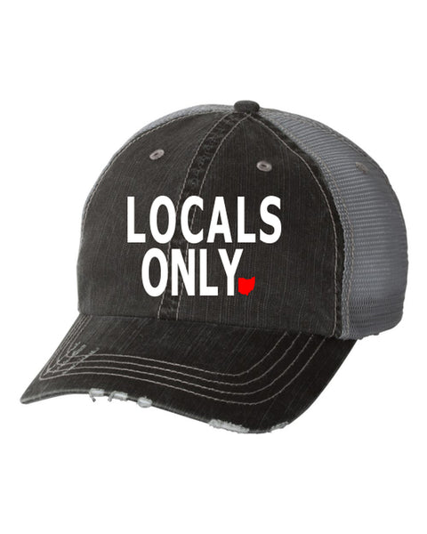 LOCALS ONLY ~ OHIO WITH RED STATE EMBROIDERED TRUCKER HAT