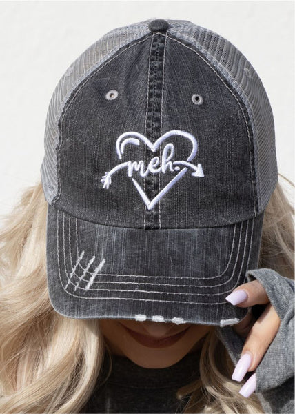 MEH. HEART EMBROIDERED TRUCKER HAT