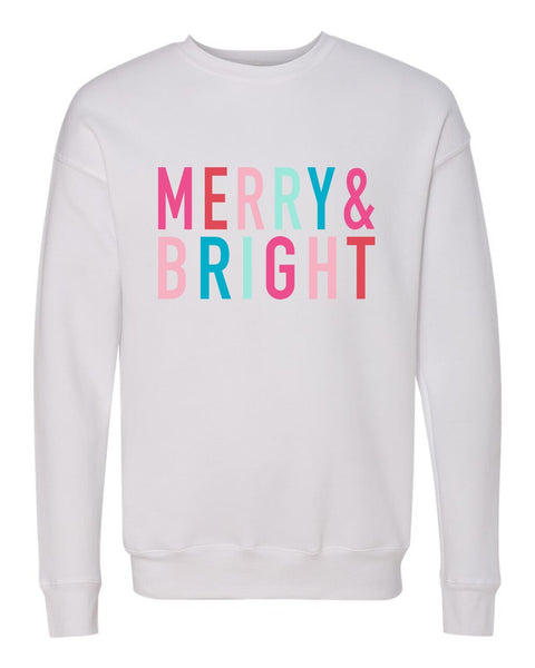 COLROFUL MERRY & BRIGHT BELLA CANVAS SOFTSTYLE PREMIUM CREWNECK