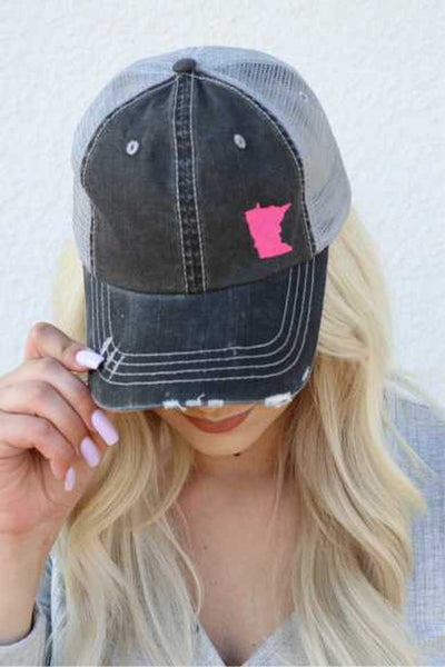 MINNESOTA IN PINK EMBROIDERED TRUCKER HAT