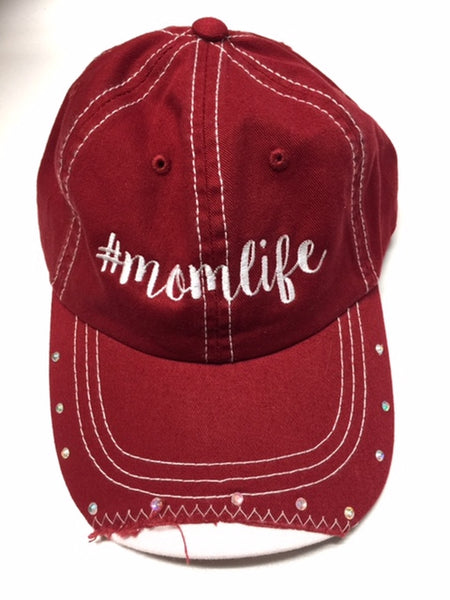 #momlife Studded Decorative Embroidered Trucker Hat