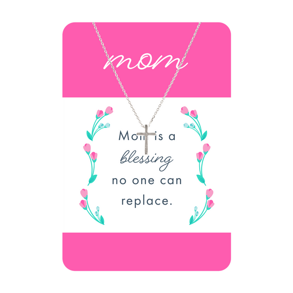 SILVER MOM CROSS NECKLACE CARD