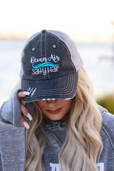 Ocean Air Salty Hair Embroidered Trucker Hat