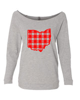 OHIO - RED PLAID RAGLAN CREWNECK