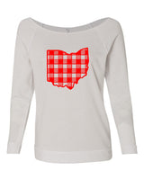 OHIO - RED PLAID RAGLAN CREWNECK