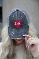 OHIO RED STATE WITH OH IN STATE ON FRONT EMBROIDERED TRUCKER HAT