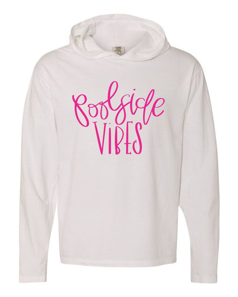 Poolside Vibes Pink Print Long Sleeve Hooded Tee