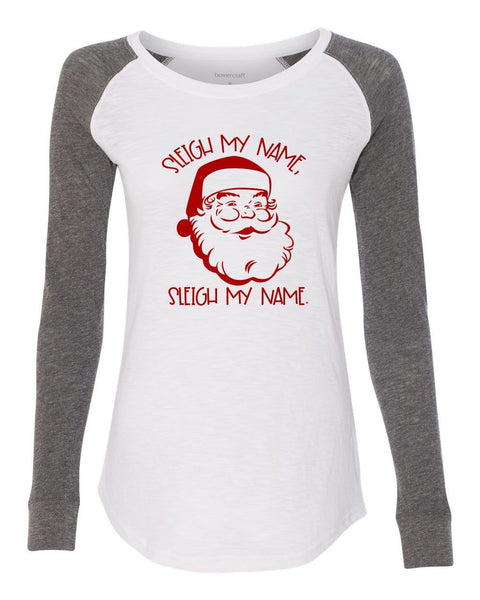 SLEIGH MY NAME SLEIGH MY NAME SANTA WHITE BASEBALL ELBOW PATCH TEE