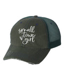 SMALL TOWN GIRL WITH HEART EMBROIDERED TRUCKER